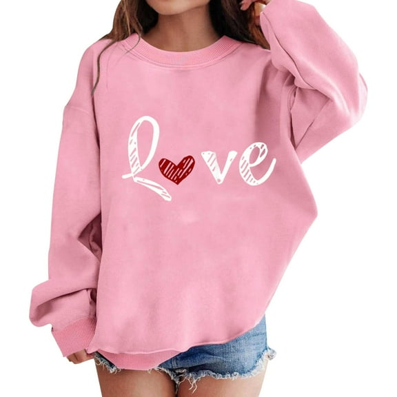 KAUOD Youth Girls Cute Pullover Sweatshirts Oversized Cotton Long Sleeve Crew Neck Sweatshirts Teen Kids Loose Sweater