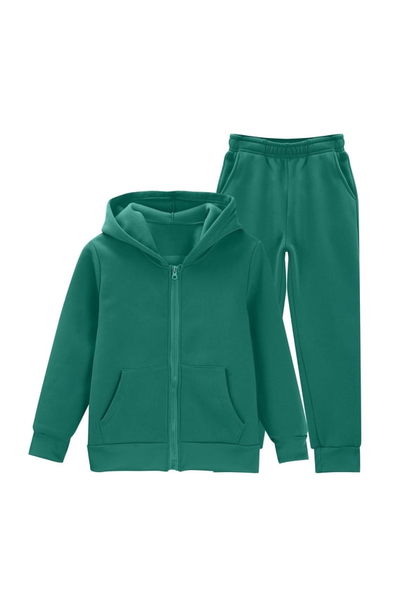 Youth Girls Fleece Jogging Set 22 Piece Zip up Cute Hoodies+soft Warm Wide Leg Sweatpants Outfits for Teen Kids