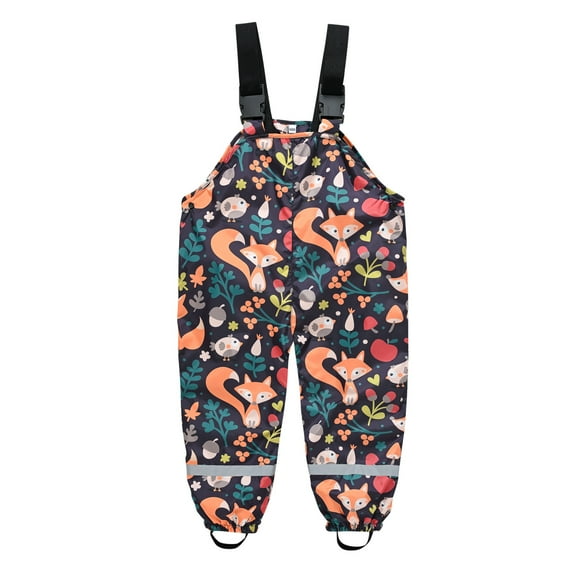 KAUOD Youth Kids Waterproof Rain Pants Dirty Proof Suspender Trousers for Boys Girls Cute Cartoon Rain Overalls Outdoor