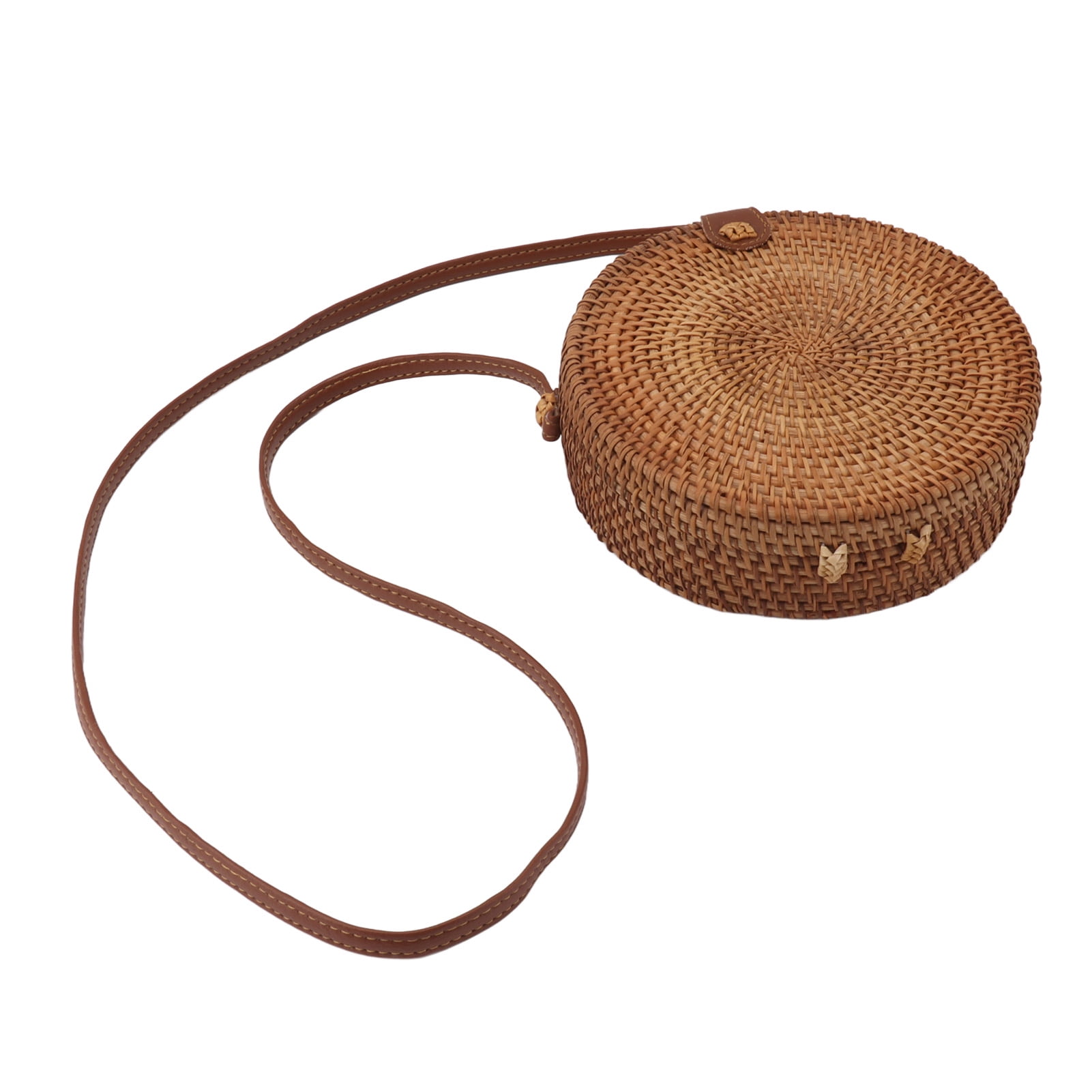 KAUU Handwoven Round Rattan Bag Tropical Beach Style Woven Shoulder