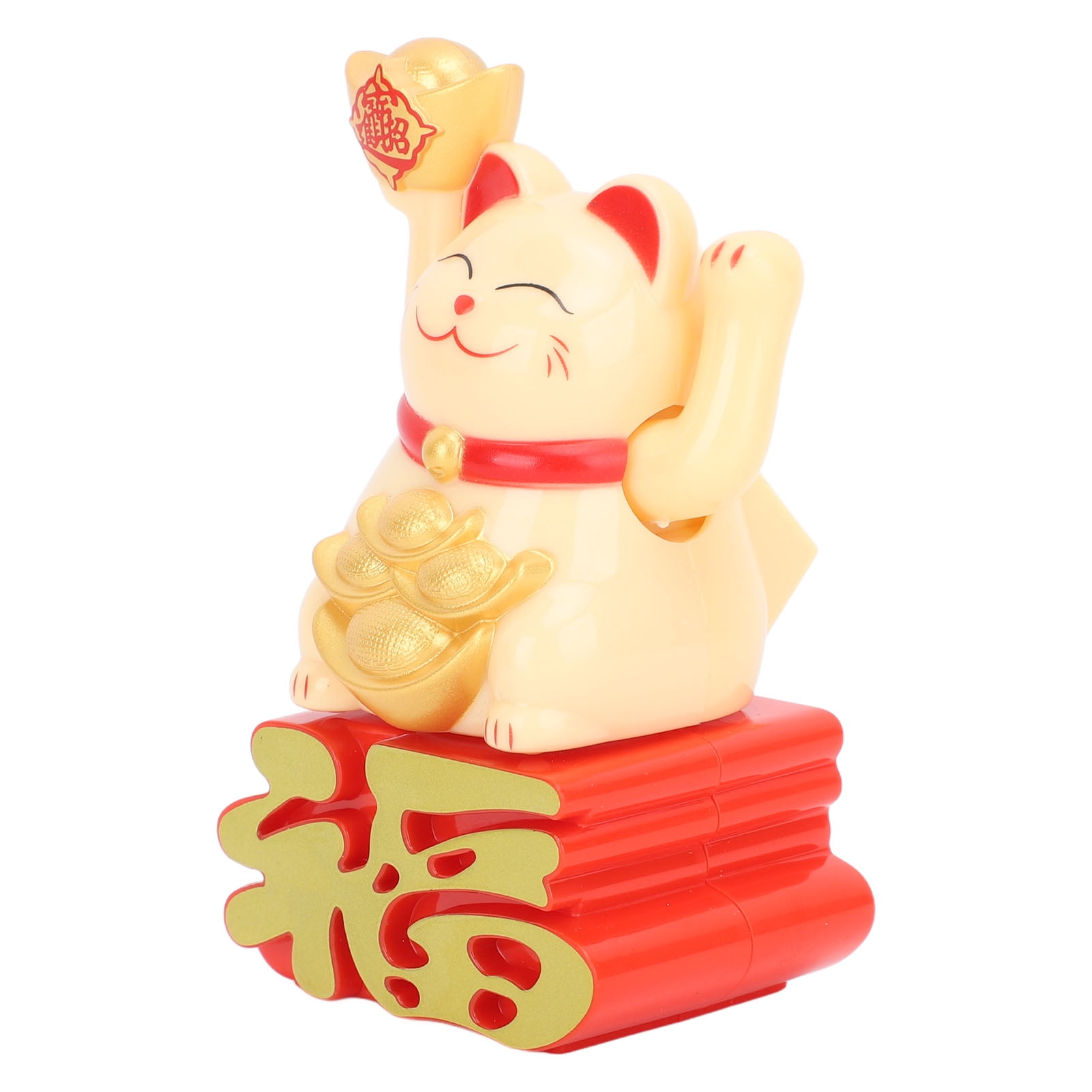 KAUU Lucky Cat Ornament Waving Arm Attract Wealth Lucky Fortune Cat for Desktop Car Office Shop