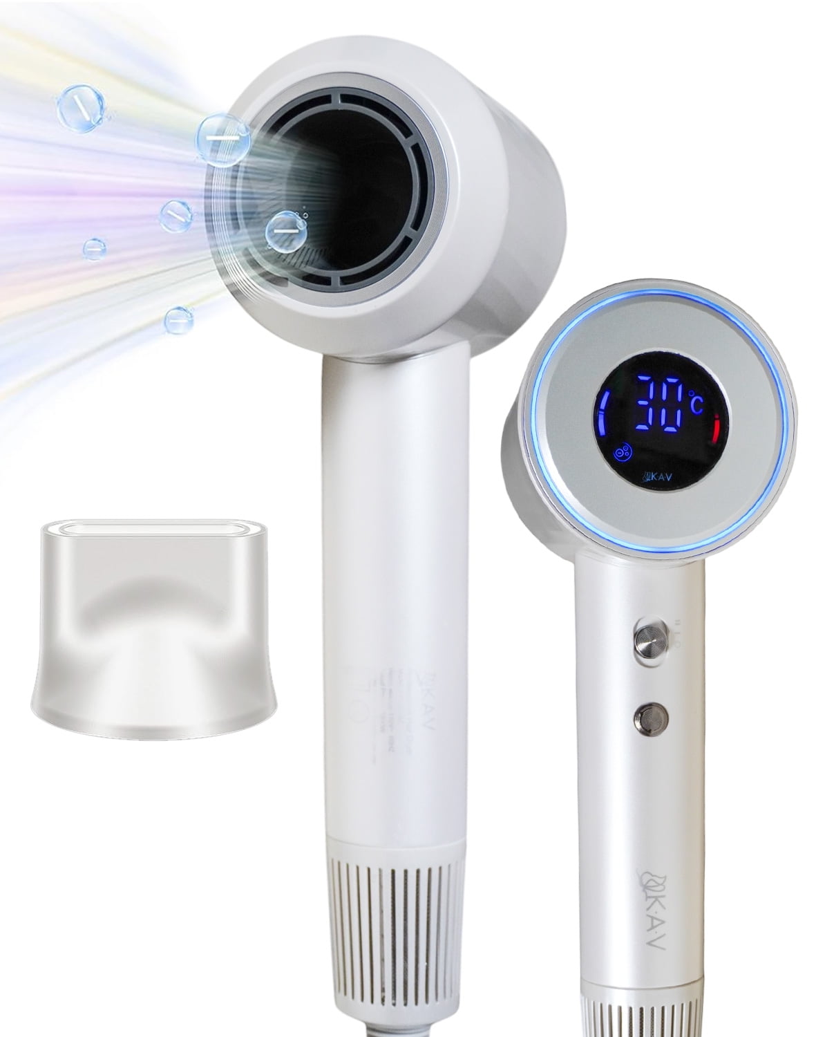 KAV Bella Breeze High-Speed Brushless Motor Negative Ionic Blow Dryer for Fast Drying, 110000 RPM Low Noise Hair Dryer, Travel Friendly Temp-Control Hairdryer with Nozzle