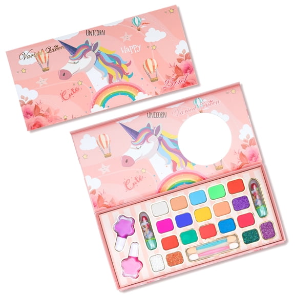 Kids Makeup Kit for Girl, Girl Makeup Set with Built-in Mirror, Birthday Gifts for Girls Kids (Pink)