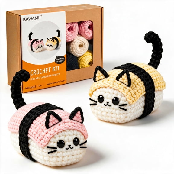 KAWAMII Crochet Kit for Beginners, Sushi Kitty Amigurumi Set for Adults