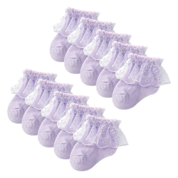KAWELL 10 Pairs Baby Girls Lace Socks Newborn Ruffle Lace Socks Princess Frilly Knit Cotton Ankle Socks 1-12Years