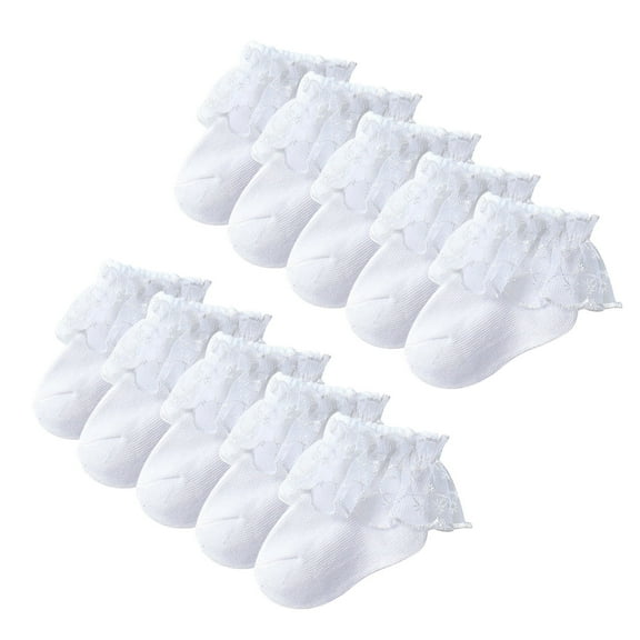 KAWELL 10 Pairs Baby Girls Lace Socks Newborn Ruffle Lace Socks Princess Frilly Knit Cotton Ankle Socks 1-12Years