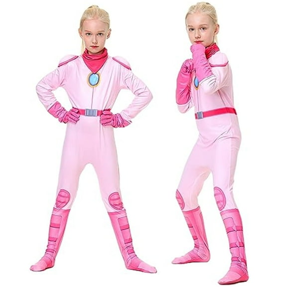 KAWELL 2025 Princess Peach Super Brothers Costume for Girls, New Models Princess Peach Cosplay Bodysuit for Halloween