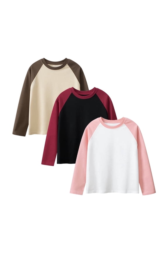 3 Pack Girls and Boys Long Sleeve Shirts Cotton T-Shirts 3-15 Years