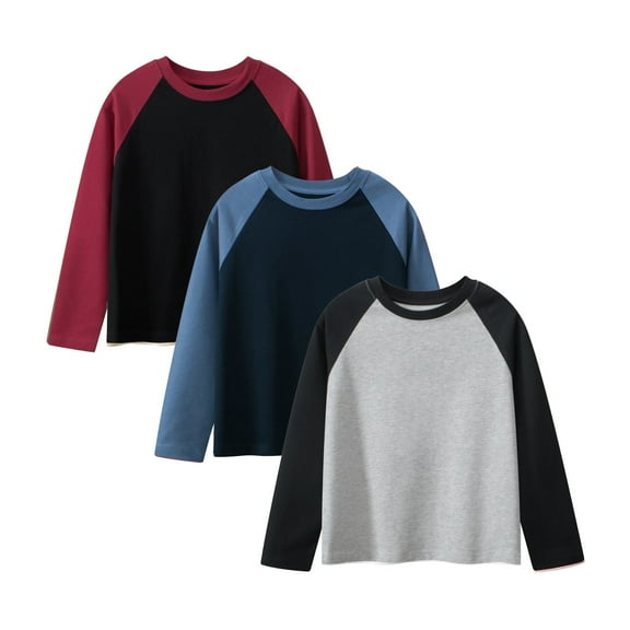 KAWELL 3 Pack Boys Long Sleeve Shirts Cotton T-Shirts 3-15 Years