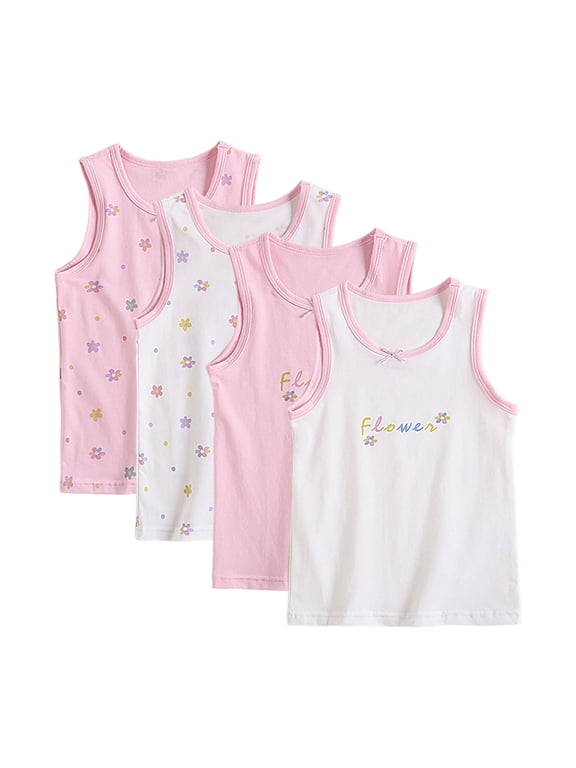 4 Pack Girls' 100% Cotton Tagless Undershirts - Soft, Breathable, Perfect for Daily Wear
