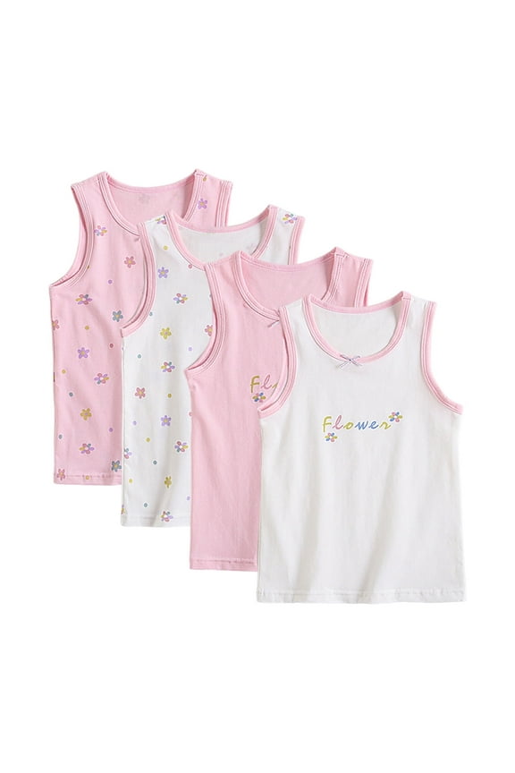 4 Pack Girls' 100% Cotton Tagless Undershirts - Soft, Breathable, Perfect for Daily Wear