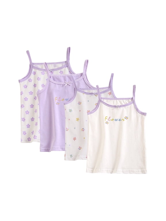 4 Pack Girls' 100% Cotton Tagless Undershirts - Soft, Breathable, Perfect for Daily Wear