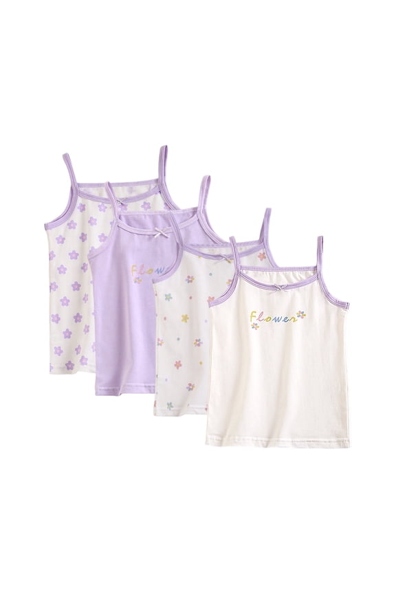 4 Pack Girls' 100% Cotton Tagless Undershirts - Soft, Breathable, Perfect for Daily Wear