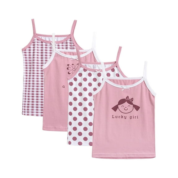 KAWELL 4 Pack Girls' 100% Cotton Tagless Undershirts - Soft, Breathable, Perfect for Daily Wear