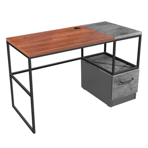 KAWELL 47" Home Office Desk with File Drawers/Storage Shelves, Modern Simple Style PC Desk Laptop Study Table Workstation for Home Office
