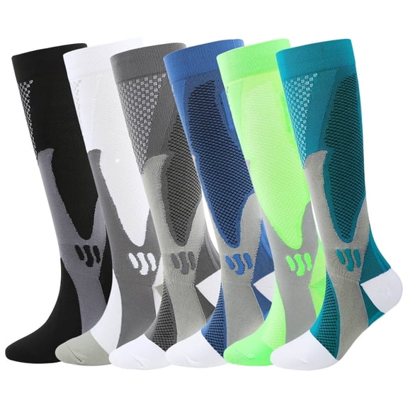 KAWELL 6 Pairs Compression Socks for Women and Men 20-30mmHg-Circulation Support Socks