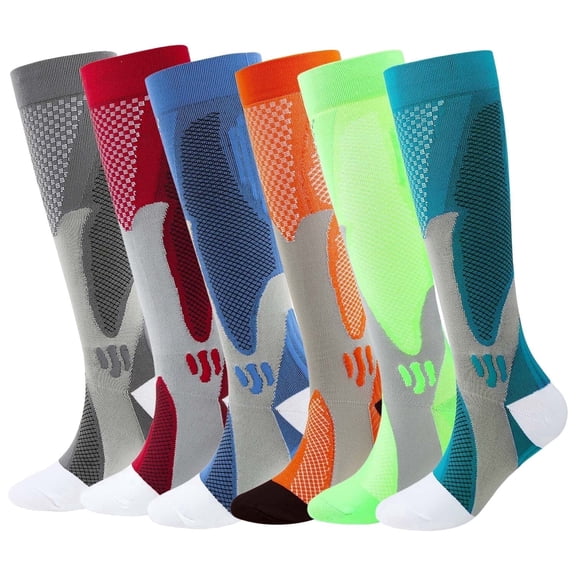 KAWELL 6 Pairs Compression Socks for Women and Men 20-30mmHg Circulation Support Socks