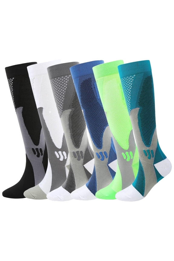 6 Pairs Compression Socks for Women and Men 20-30mmHg Circulation Support Socks