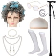 thumbnail image 1 of KAWELL 9 pcs Old Lady Costume 100 Days Costume Granny Old Lady Wig Halloween Dress Up Accessories, 1 of 1