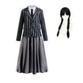thumbnail image 1 of KAWELL Black Costume for Girls, Academy Uniform Outfits Cosplay with Black Wig, Pleated Skirt Girl's Stripes Suits Sets for Halloween, 1 of 7