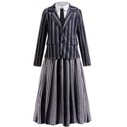KAWELL Black Costume for Girls, Academy Uniform Outfits Cosplay with Black Wig, Pleated Skirt Girl's Stripes Suits Sets for Halloween