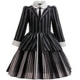 thumbnail image 1 of KAWELL Black Costume for Girls, Academy Uniform Outfits Cosplay with Black Wig, Pleated Skirt Girl's Stripes Suits Sets for Halloween, 1 of 7