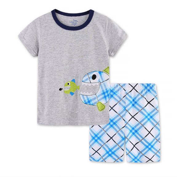 KAWELL Boys Popular Cartoon Printed Children's Short-Sleeved Shorts Suit Pajamas Home Wear Casual for 3-8 years