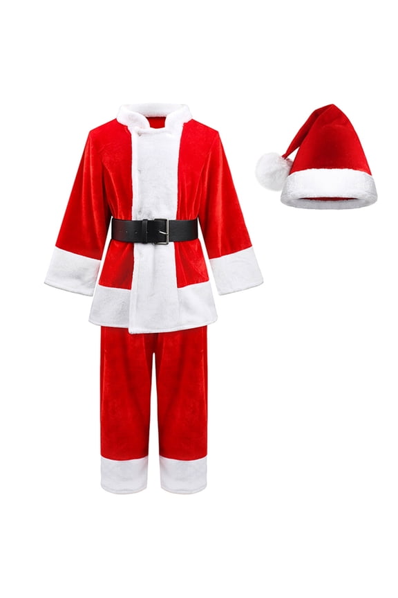 Child Santa Suit Deluxe Plush Christmas Children’s Santa Claus Kids Halloween Costume Cosplay for 4+ years
