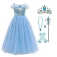 thumbnail image 1 of KAWELL Toddler Girls' Princess Dress Costume with Rich Accessories, Blue Sparkle Tulle Gown for Christmas, Halloween, Birthday Party, Ages 3-10T, 1 of 6