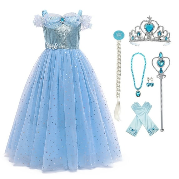 KAWELL Princess Dress Costume, Christmas Party Costume with Rich Accessories for Toddler Girls 2-11T