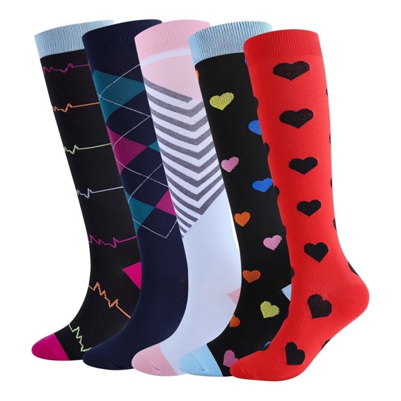 KAWELL Long Socks for Women & Men, 15-20 mm Knee High Socks,5 Pairs Long Stockings for Pregnant, Running, Cycling