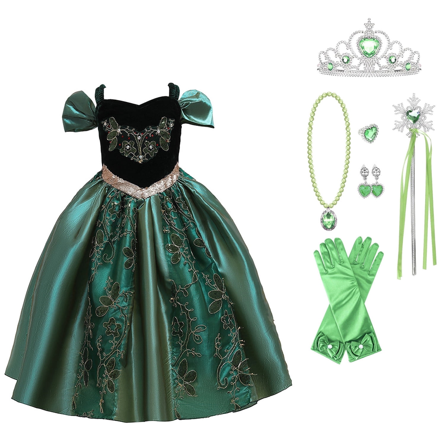 KAWELL Coronation Green Dress Luxury Costume Princess Accessories Party  Halloween Christmas Role-Playing