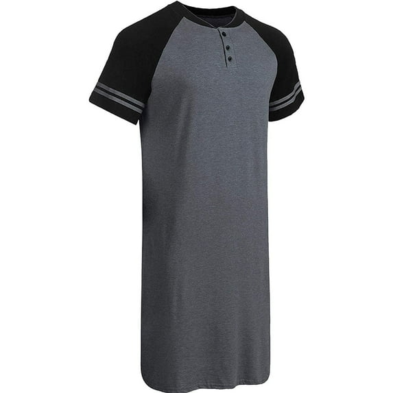 KAWELL Cotton Sleep Shirt Men V-Neck Nightshirts Short Sleeve Henley Shirt Lounge Sleepwear S-XXL