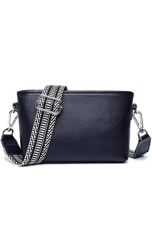 Womens Leather Crossbody Bag with Wide Strap Top Zip Camera Purse Trendy Design