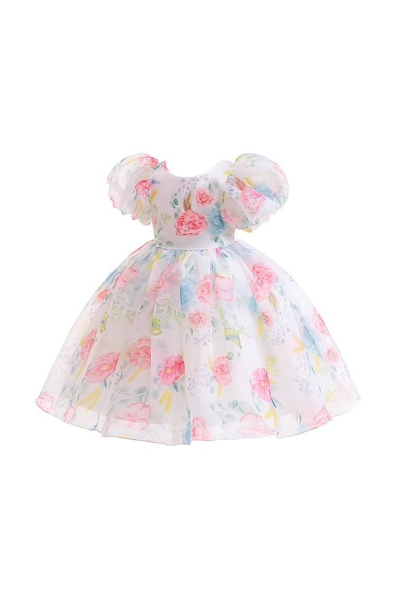 Easter Dress for Girls Puff Sleeve Floral Dress Wedding Pageant Party Ball Gown Dresses