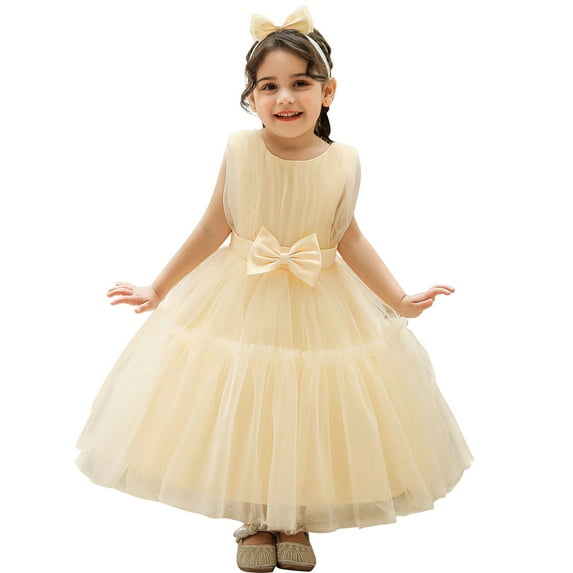 KAWELL Elegant Flower Girl Dress for Wedding Kids Sleevelesss Lace Pageant Ball Gowns