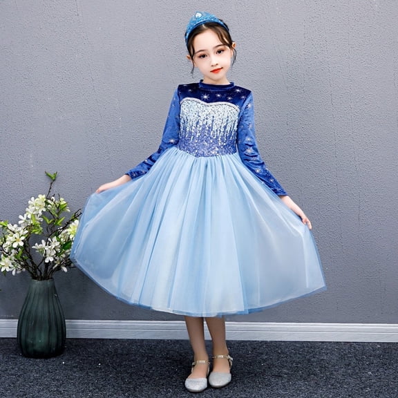 KAWELL Blue Costume, Game Theme Dress for Girls Snowflake Princess Adventure Dress Up Christmas Costumes for Kids