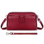 KAWELL Genuine Leather Wristlet Clutch Wallet Purses Small Crossbody Bags Shoulder Handbag for Women, Silver Zipper