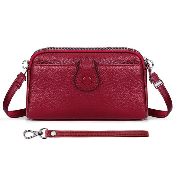 KAWELL Genuine Leather Wristlet Clutch Wallet Purses Small Crossbody Bags Shoulder Handbag for Women, Silver Zipper