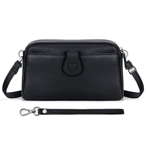KAWELL Genuine Leather Wristlet Clutch Wallet Purses Small Crossbody Bags Shoulder Handbag for Women, Silver Zipper