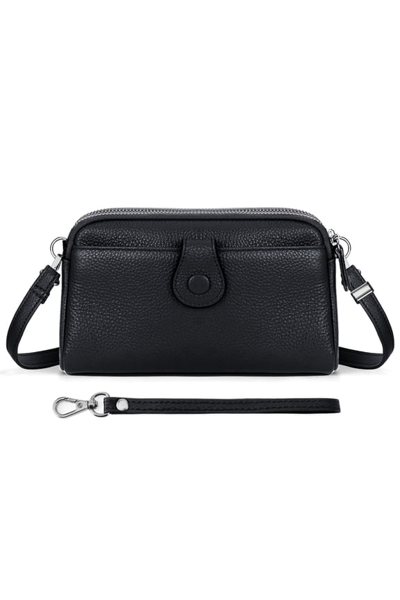 Genuine Leather Wristlet Clutch Wallet Purses Small Crossbody Bags Shoulder Handbag for Women, Silver Zipper