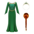 thumbnail image 1 of KAWELL Girl's Cosplay Costume Green Dress with Long Sleeve Kids Princess Dress Gown with Wig/Crown/Hairband for Halloween Party Outfit, 1 of 8
