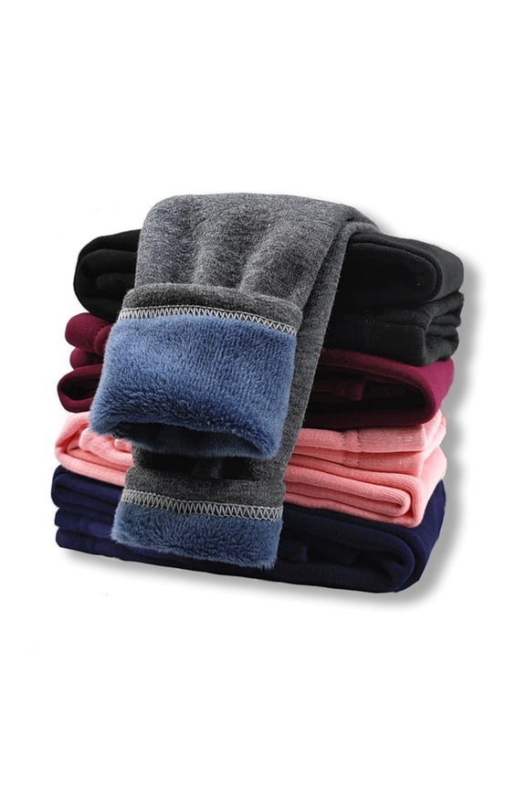 Girl's Fleece Lined Leggings Warm Winter Trousers Cotton Solid