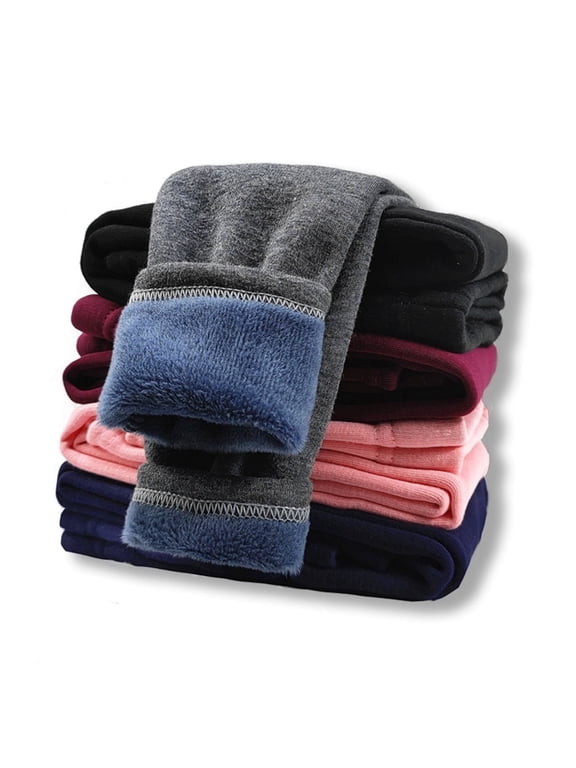 Girl's Fleece Lined Leggings Warm Winter Trousers Cotton Solid