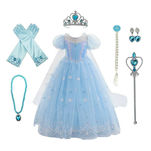 KAWELL Girls Frozen Elsa Princess Dress Sequin Mesh Tull Dress Halloween Costume Christmas Birthday Evening Party Ball Gown with Accessories