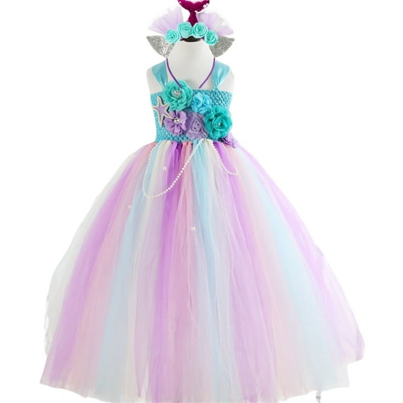 KAWELL Girls Mermaid Princess Dress Kids Mermaid Costume Dress up for Ariel 6-7Years