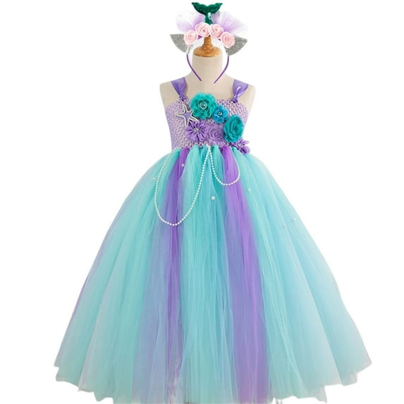 KAWELL Girls Mermaid Princess Dress Kids Mermaid Costume Dress up for Ariel 8-9Years
