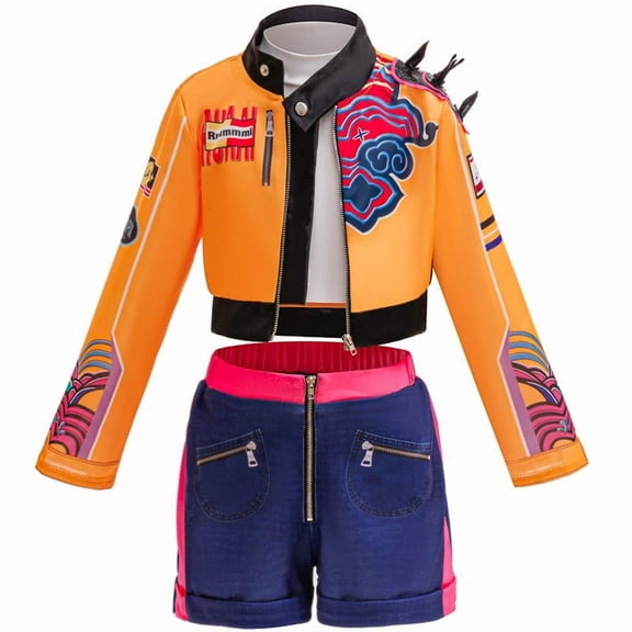 KAWELL Girls Singer Cosplay Outfit, Jacket, Top and Shorts, Kids Halloween Costumes Dress up