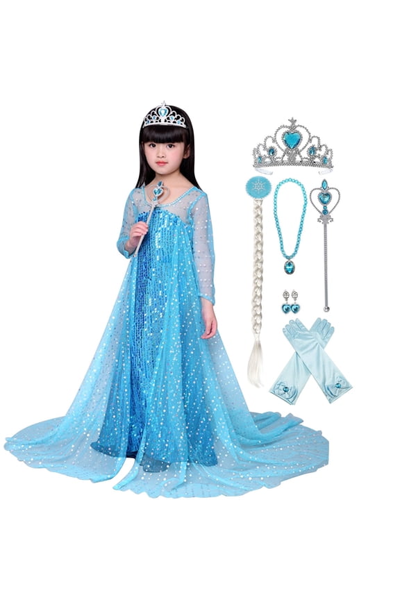 Girls Princess Costume Birthday Party Christmas Halloween Fancy Dress up with Accessories,Child 8 Years