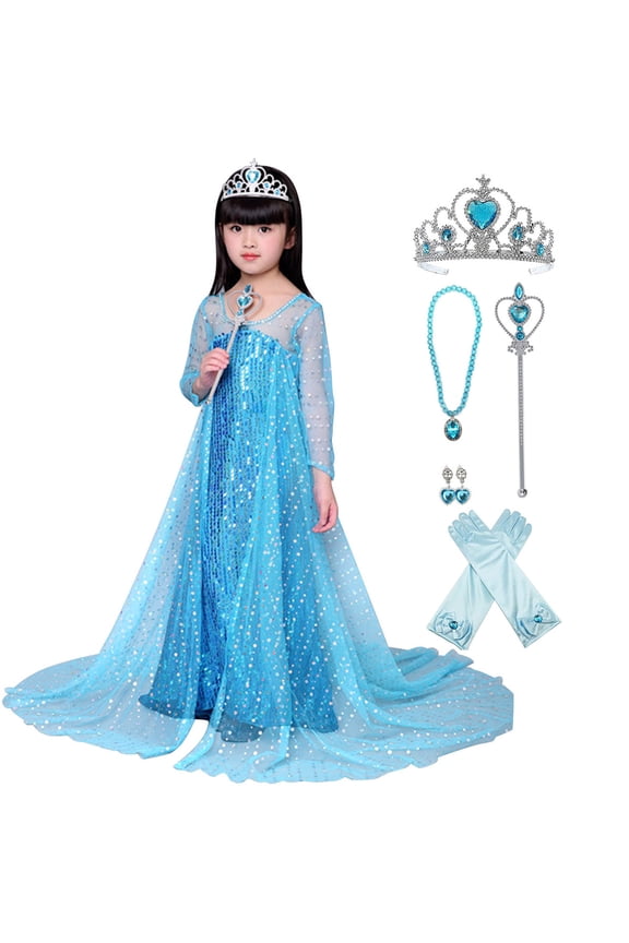 Girls Princess Costume Birthday Party Christmas Halloween Fancy Dress up with Accessories,Child 8 Years
